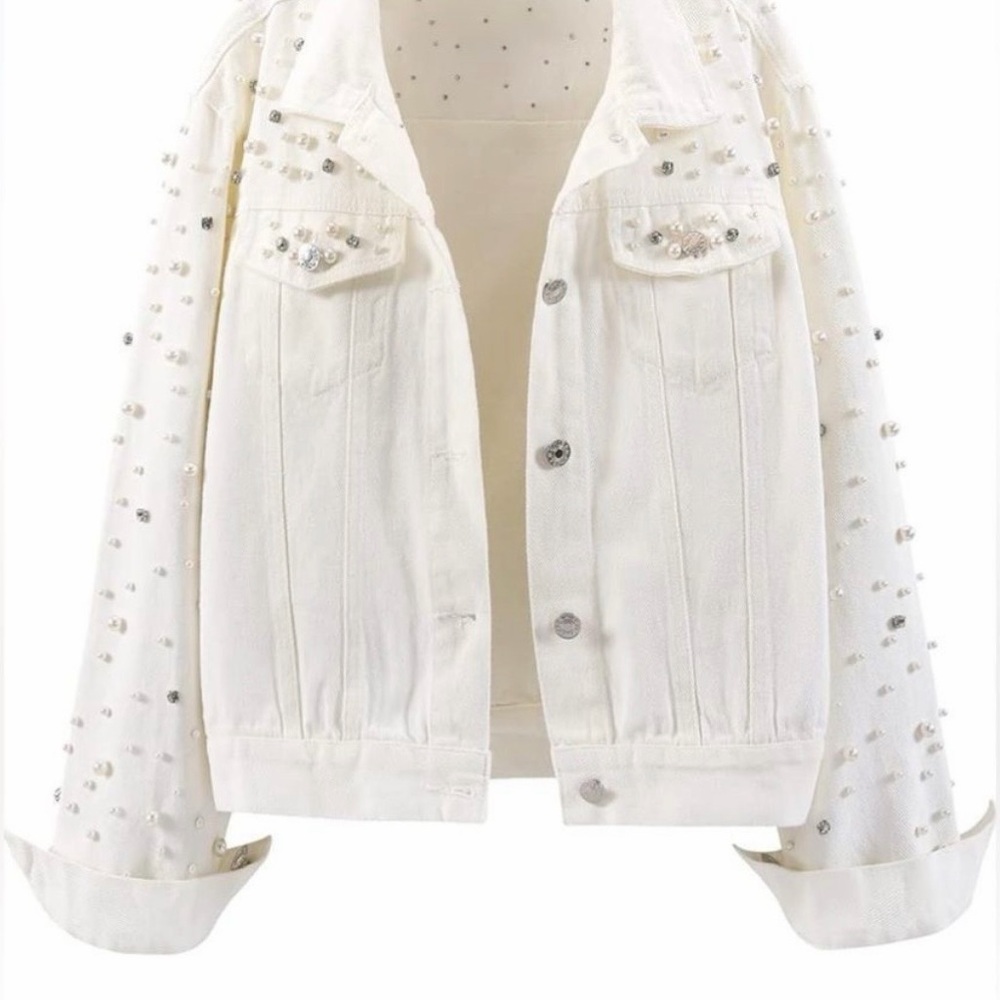 Women's White Embellished Denim Jacket